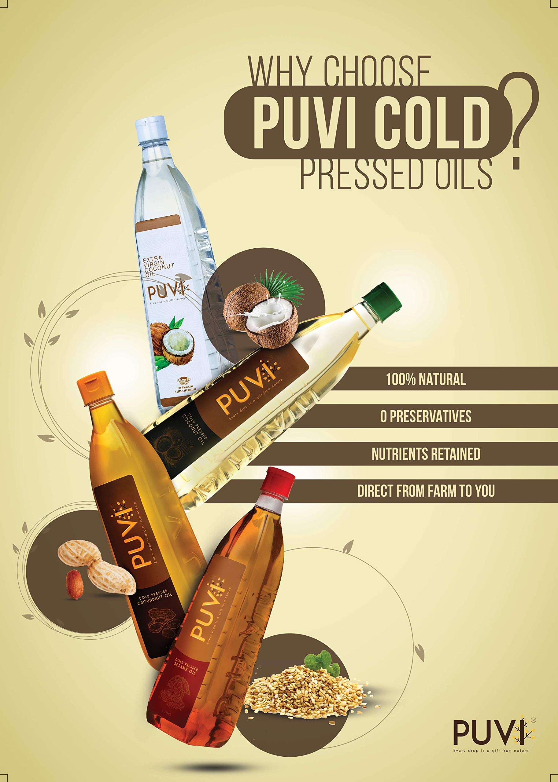 Puvi 1L Cold Pressed Gingelly / Sesame Oil (Virgin, Chekku / Ghani) 1