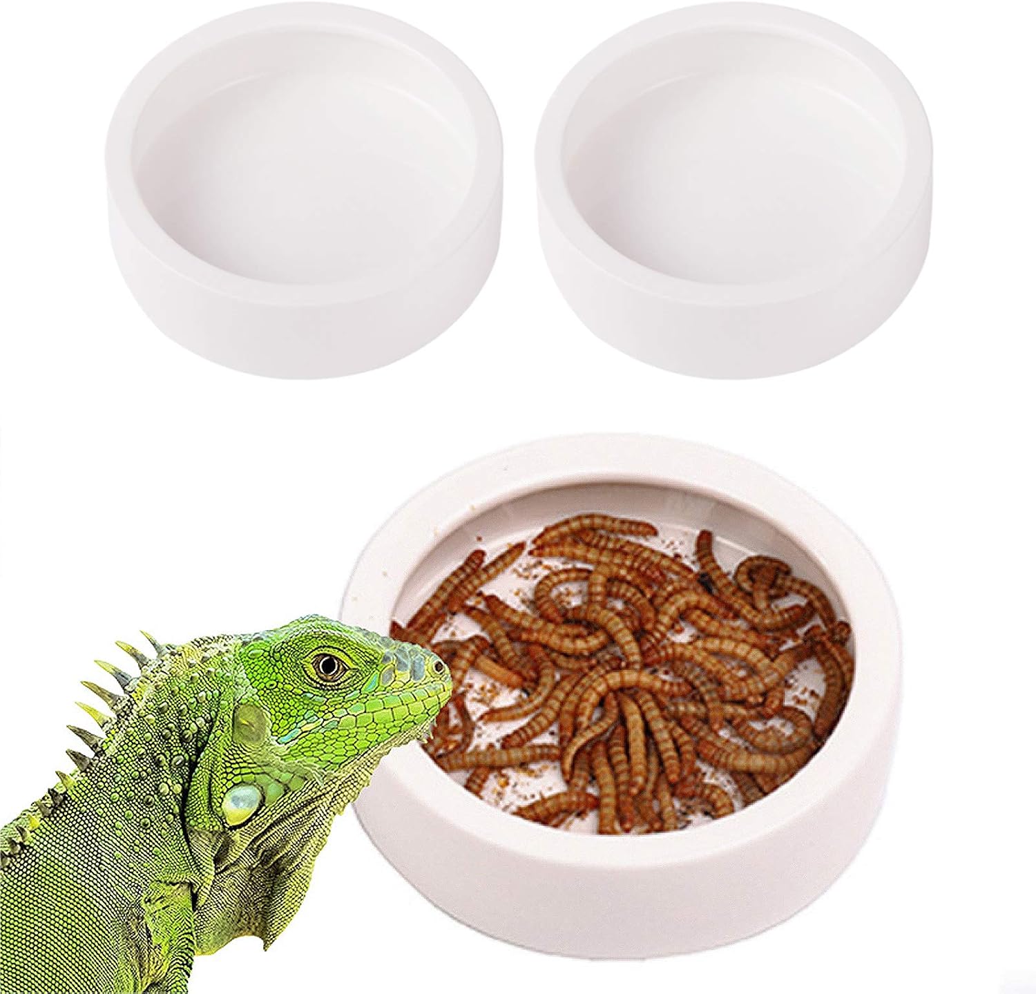 MEWTOGO Reptile Food Water Bowl- Ceramic Worm Dish Lizard Gecko Pet Bowls Mealworm Bowl for Bearded Dragon Chameleon Hermit Crab Rock Reptile Cricket Anti-Escape Mini Reptile Feeder