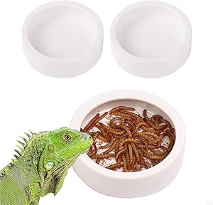 MEWTOGO Reptile Food Water Bowl- Ceramic Worm Dish Lizard Gecko Pet Bowls Mealworm Bowl for Bearded Dragon Chameleon Hermit Crab Rock Reptile Cricket Anti-Escape Mini Reptile Feeder
