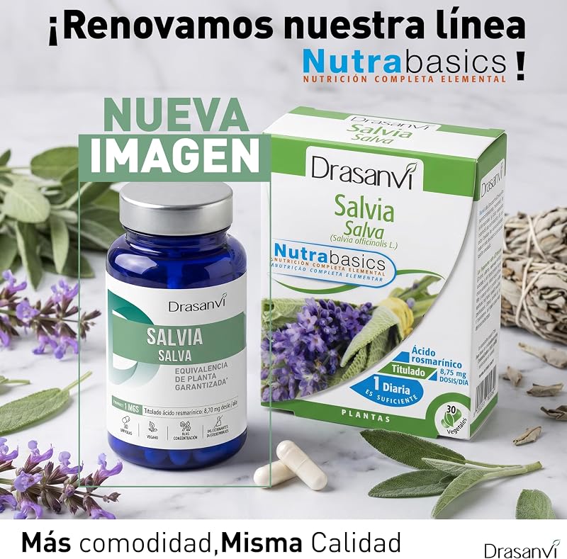 Sage 350mg Extrato Concentrado 5:1 Drasanvi em 30 cápsulas sem glúten