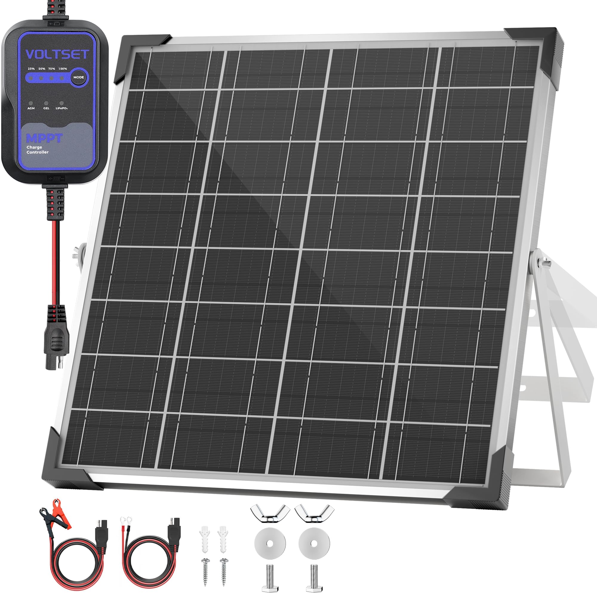 Photo 1 of Voltset Solar Panel Kit 20W 12V with MPPT Controller, Solar Battery Trickle Charger Maintainer, Waterproof Solar Panel with Adjustable Mount Bracket for Boat RV Motorcycle Marine