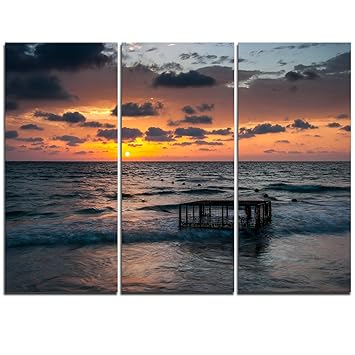 Design Art Tropischen Strand Mit Kafig Extra Gross Seashore Metall Wand Kunst 3 Stuck Blau 91 4 X 71 1 Cm Amazon De Kuche Haushalt