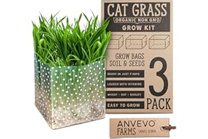 ANVEVO Organic Cat Grass Kit 3 Pack - Polkadot Grow Bags for Indoor Cats | Non GMO Mixed Heirloom Seeds | Wheatgrass - Oat Grass - Barley Grass Blend