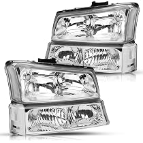 FEBERG Headlights For 2003-2007 Chevy Silverado & Avalanche | Anti-Yellowing Chrome Housing With Amber Reflector