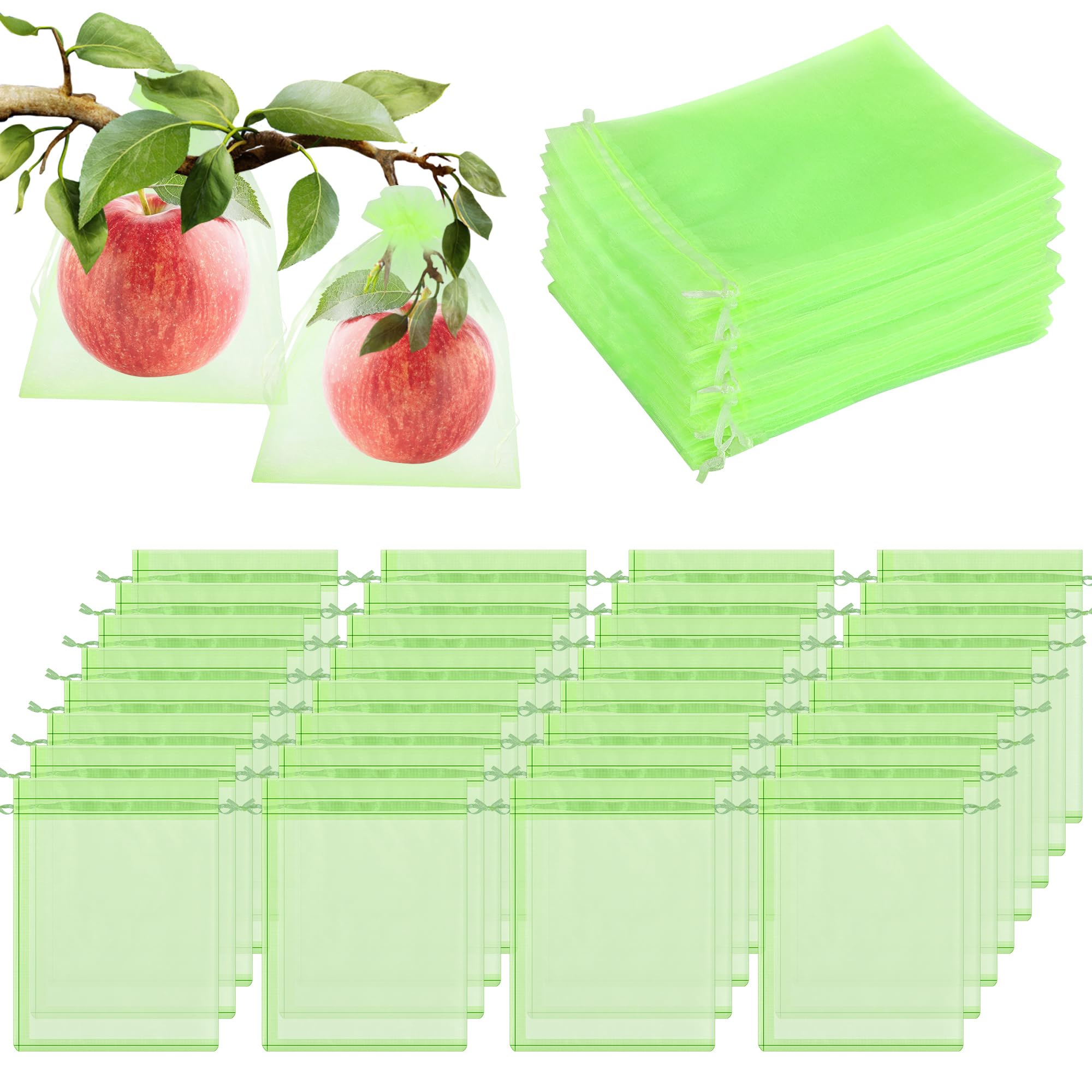 100 PCS Fruit Protection Bags - 20x15cm Grape Netting Bags with Drawstring,Garden Fruit Cover Mesh Bag to Protect Plants from Birds Butterfly Wasp Birds Cherry Vinegar Drosophila