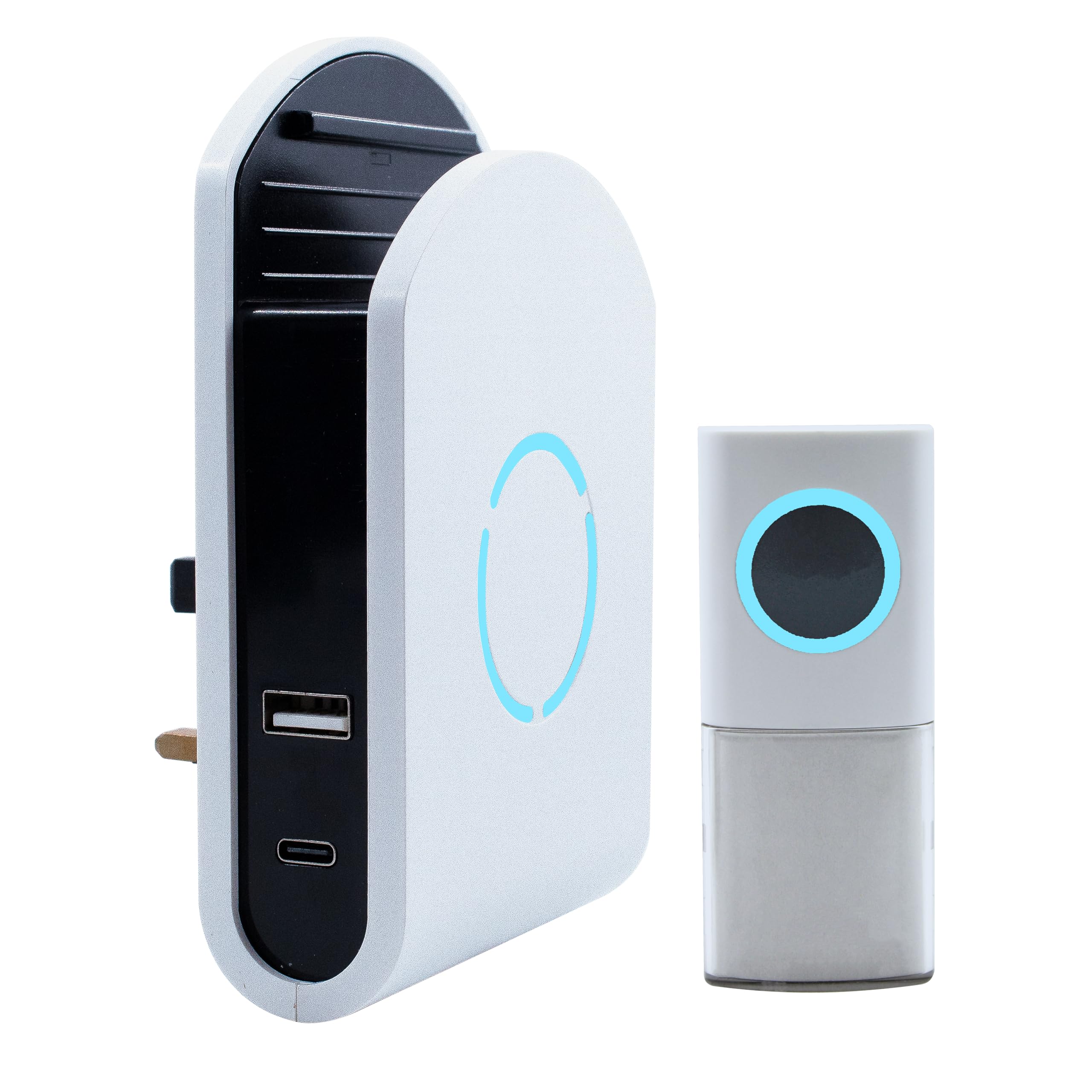 Uni-Com Wireless Plug-in Door Chime with Built-in USB-A & USB-C Charger, 200m Operating Range, 30 Different Chimes, LED Chime Alert, Easy Install