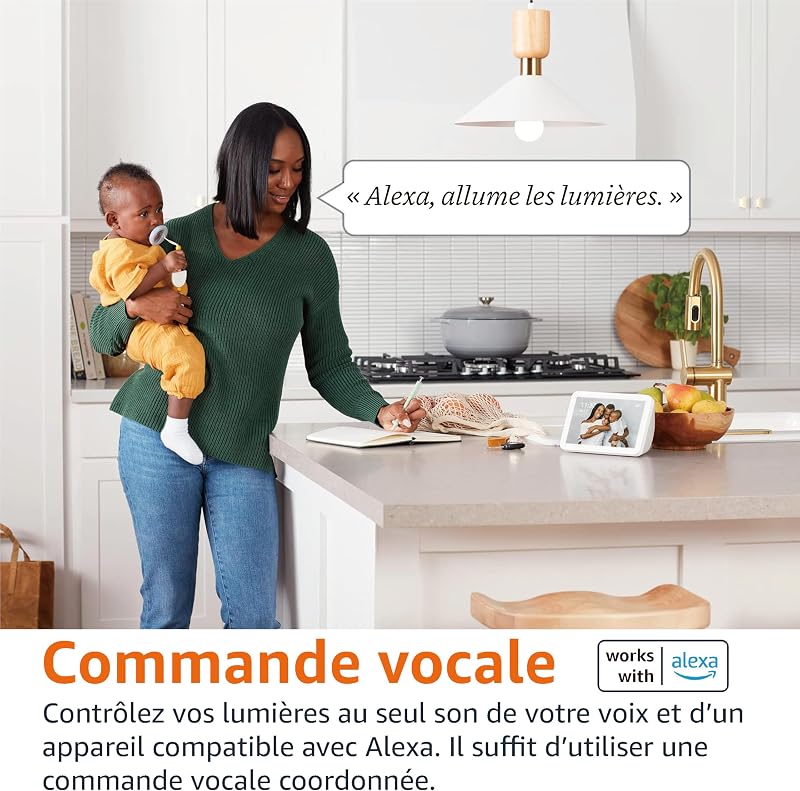 Lot de 1 ampoule LED intelligente à intensité variable, E27, 8W (60W Equivalent), Fonctionne uniquement avec Alexa, Blanc Doux, 2 pièce