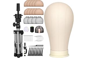 Sublaga 22 Inch Canvas Block Head Set for Wig Display Making Hair Weave and Styling Mannequin Head with Mount Hole C Stand, Styling Hair Clips, T Needle, C Needles, Thread, Lace Wig Caps (159 pcs)