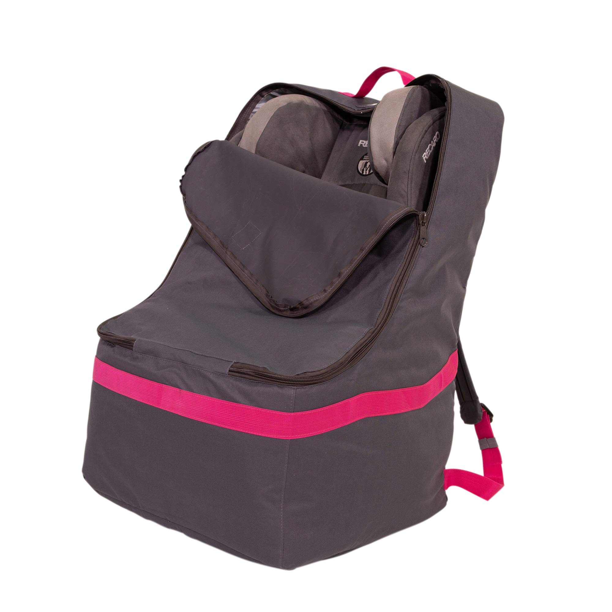 JL Childress Ultimate Car Seat Travel Bag, Grey With Fuchsia Trim on