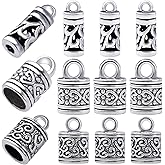 60pcs Antique Silver Cord End Caps Tibetan Alloy Flower Patterns Glue-in Tassel Leather End Caps Buckle Tips Accessories for DIY Craft Necklace Bracelet Jewelry Making, 3 Styles