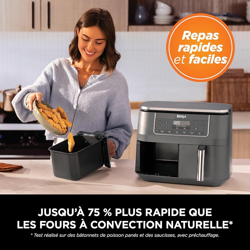 Air Fryer Dual Zone numérique, Friteuse à air, 2 compartiments, 7,6L