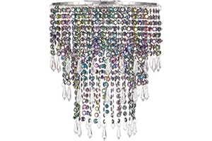 Waneway Acrylic Chandelier Shade, Ceiling Light Shade Beaded Pendant Lampshade with Crystal Beads and Chrome Frame for Bedroom, Wedding or Party Decoration, Diameter 8.7 inches, 3 Tiers, Multicolor