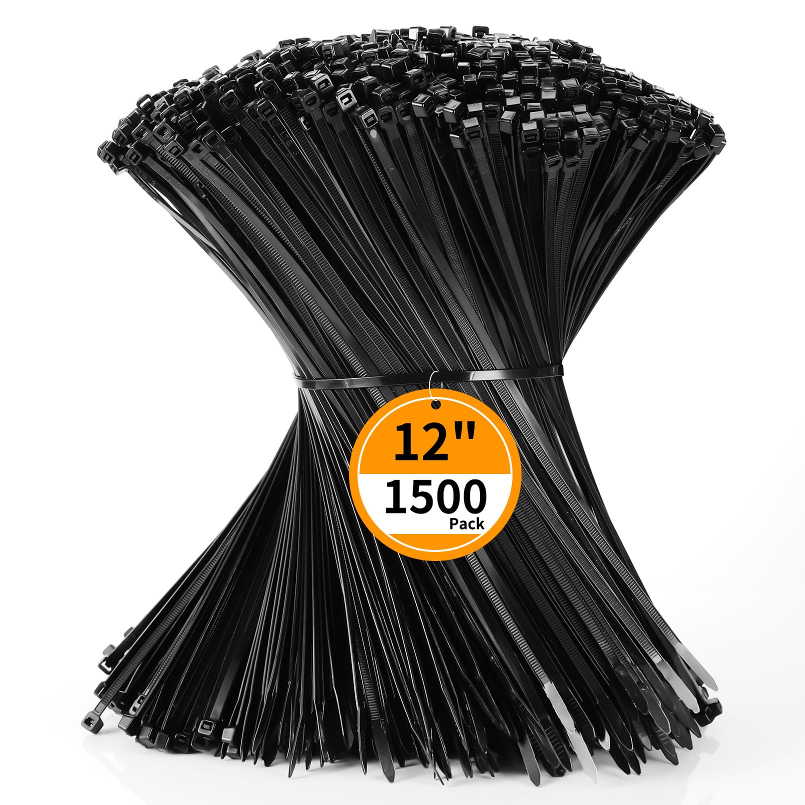 Cable Zip Ties 12 inch Cehony 1500 Pack Black Cable Ties 300mm x 4.5mm Heavy Duty 50lbs Tensile Strength Nylon Plastic Zip Ties for Outdoor Multi-Purpose Self-Locking UV Resistant Wire Ties Wraps