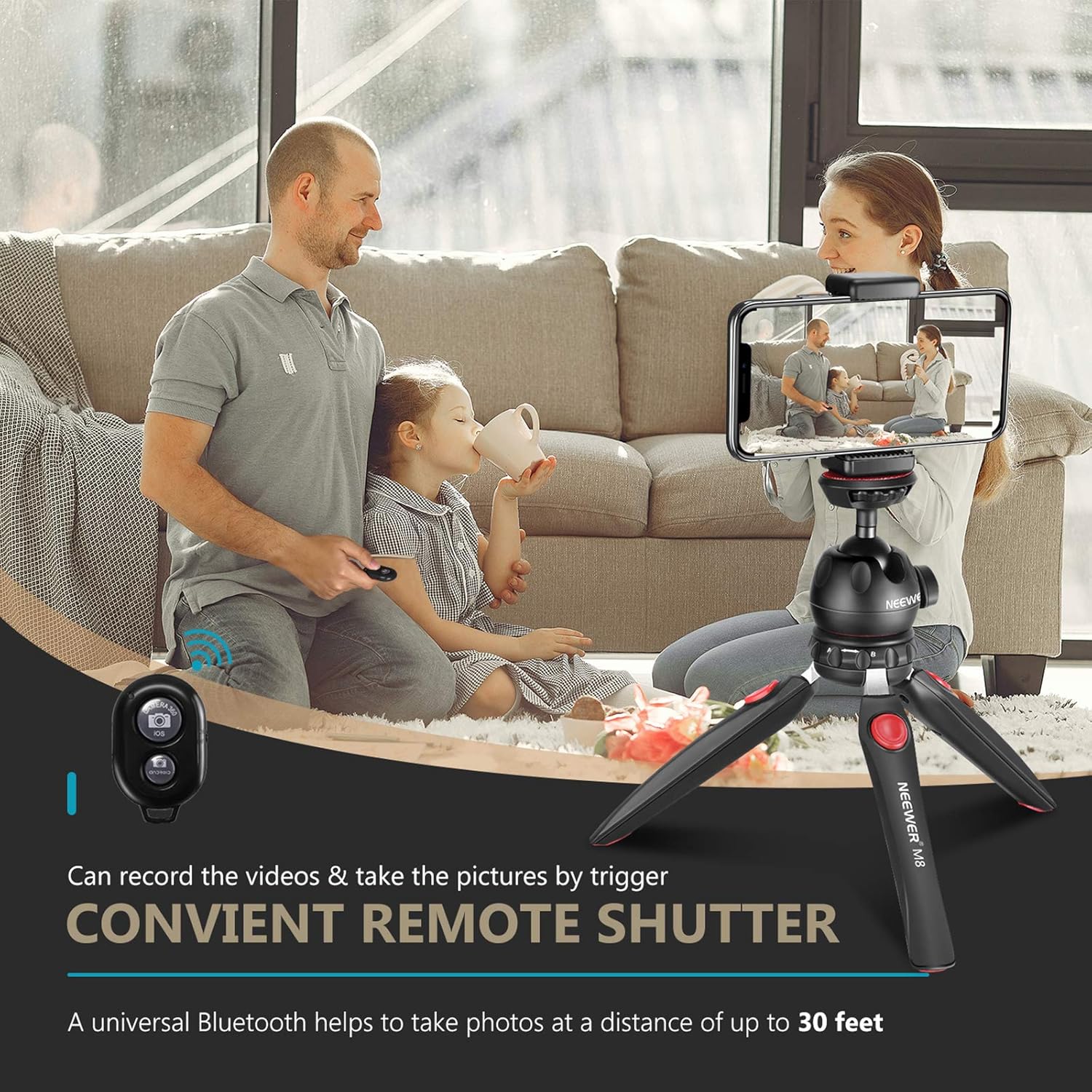 Neewer M8 Portable Tabletop Mini Tripod Mount with 360 Degree Rotatable Ball-Head, Adapter and Phone Clip Compatible with iPhone/Android Samsung Huawei/DSLR Camera/Webcam/Projector/GoPro Action Camera : Camera & Photo