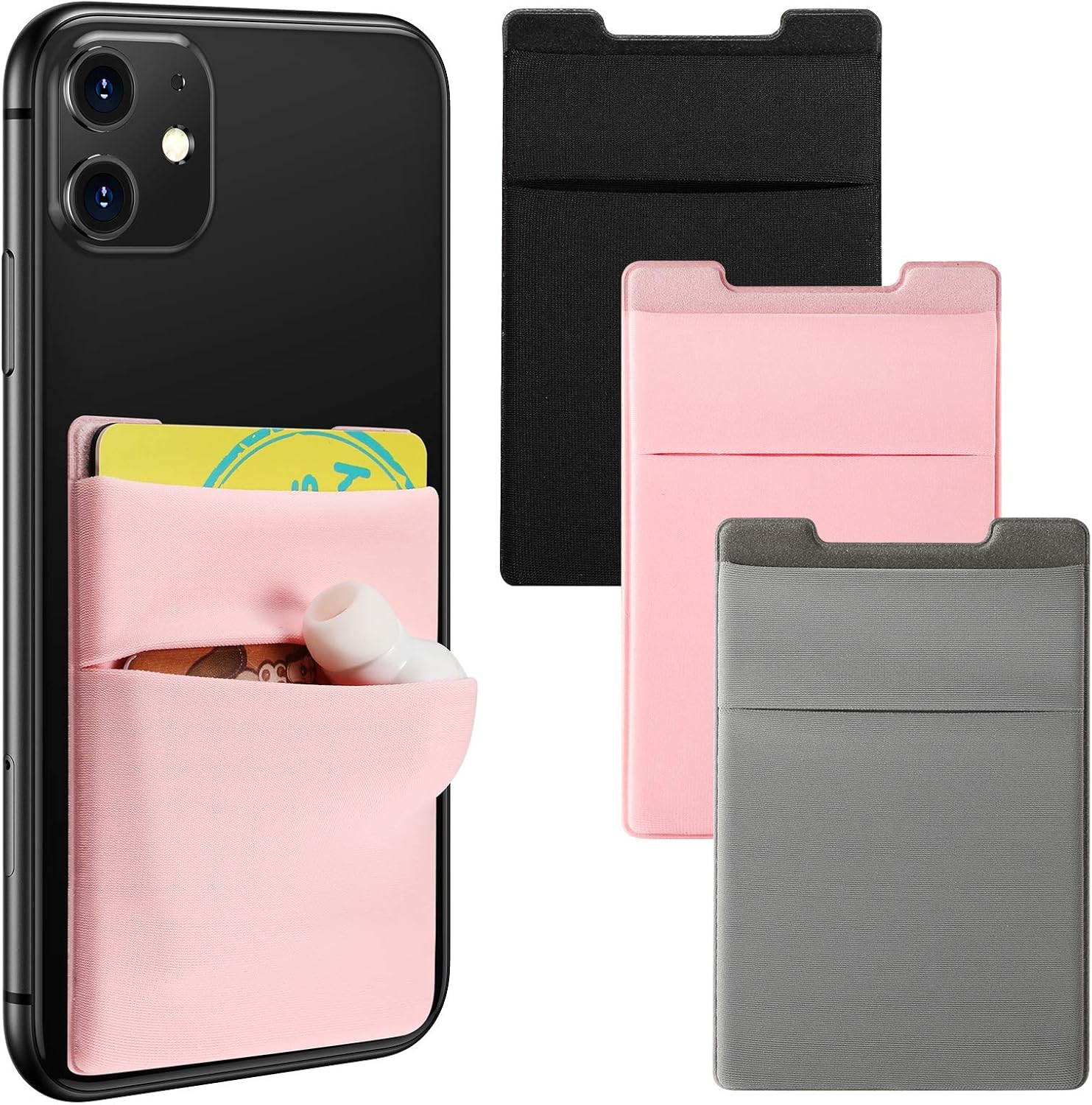 Phone Card Holder,3Pack Cell Phone Card Holder Wallet Ultra Slim Silicone 3M Self Adhesive Stick