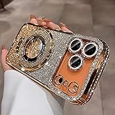 SMARTFOX Magnetic Kickstand Case for iPhone 14 Pro with Glitter Lens Protector, Compatible with Magsafe, Luxury Bling Diamond Cover Glitter Rhinestone Phone Case Women (Gold, for iPhone 14 Pro 6.1")