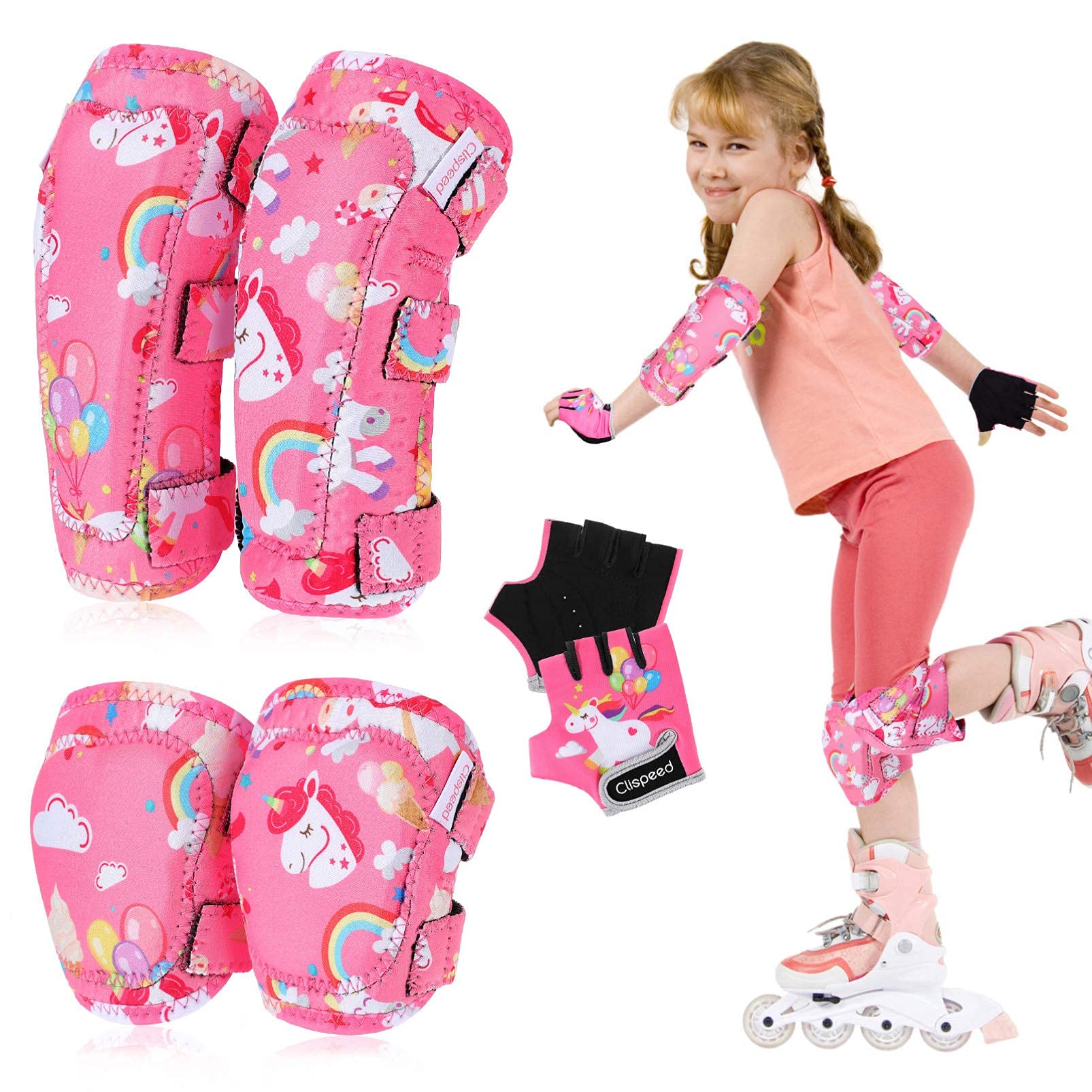 CLISPEED Children's Knee Pads, Inline Skating Protectors [Set of 6], Knee and Elbow Pads with Cycling Gloves for Roller Skating, Running Bikes, Bicycles and Skateboards Skiing, M (2-4 Years)