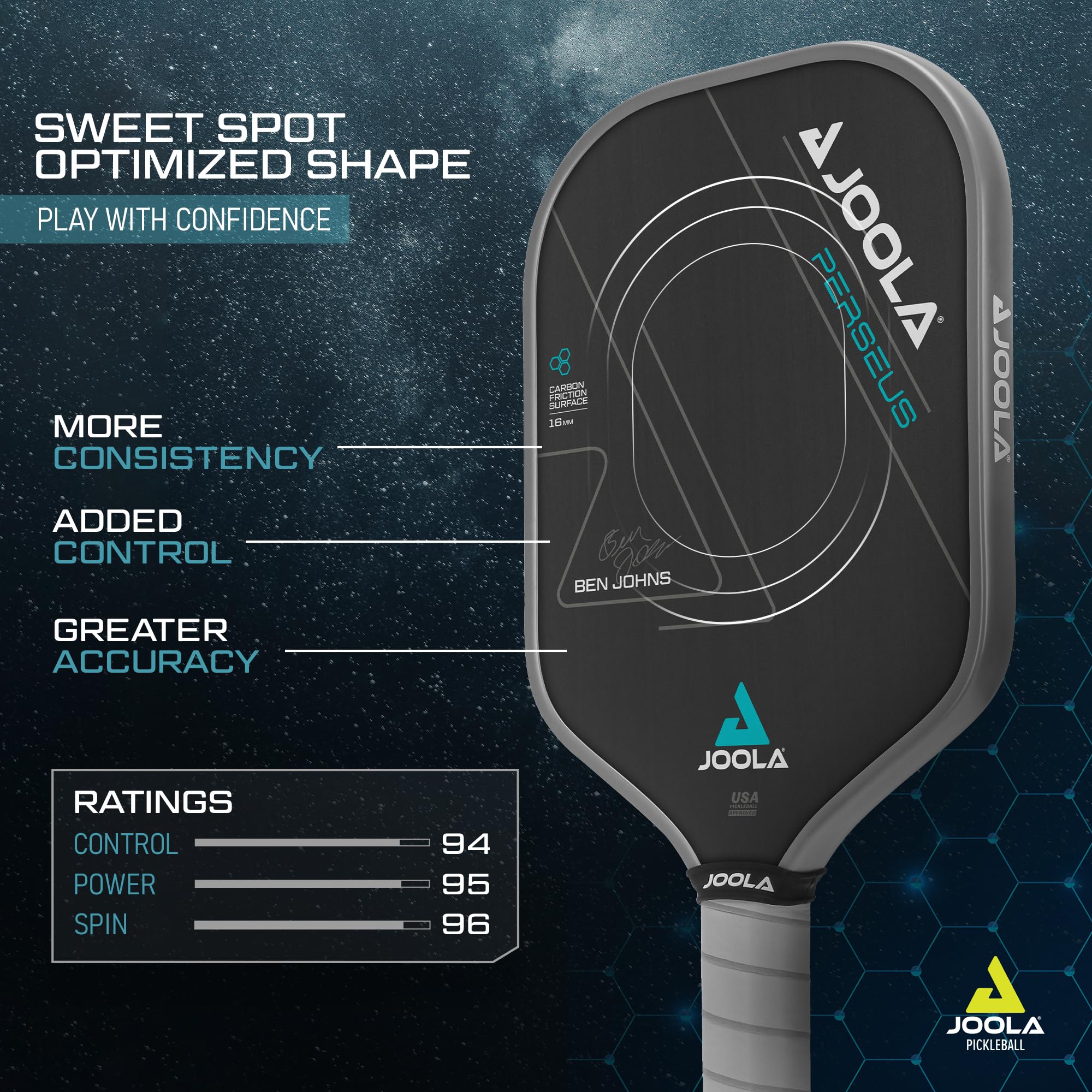 JOOLA Professional Pickleball Paddles – Charged Surface Technology for Power & Feel – Select Perseus or Hyperion Shape – Fully Encased Carbon Fiber – USAP Approved – Well Balanced w/Pop & Control