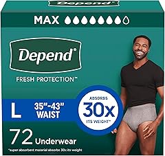 Depend Fresh Protection Adult Diapers, Incontinence Underwear for Men, Disposable, Maximum, Large, Grey, 72 Count (2 Packs of