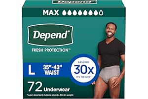 Depend Fresh Protection Adult Diapers, Incontinence Underwear for Men, Disposable, Maximum, Large, Grey, 72 Count (2 Packs of 36), Packaging May Vary