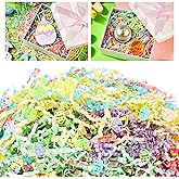 Leitee 1 lb Easter Crinkle Cut Paper with Egg Confetti, Paper Shred Filler Strand Raffia Grass Tissue Crinkle Gift Box Basket Packing Fillers Easter Spring Wedding Birthday Party Supplies Gift Decor