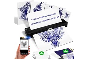 YUEBBB Tattoo Stencil Printer, Portable Tattoo Printer, Wireless-Bluetooth-Thermal Tattoo Transfer Machine with 10pcs Thermal Papers & 3pcs Transfer Papers, Support Mobile & PC