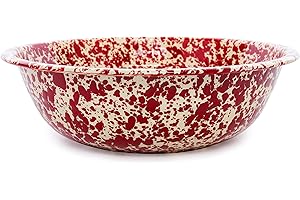 Crow Canyon Home Enamelware Timpano Basin - Burgundy/Cream Marble, 8 Quart Single, Porcelain Enamel on Steel Base, Handmade, 