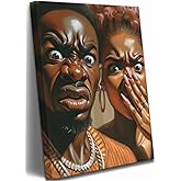 JASMIE Funny African American Bathroom Canvas Wall Art Humor Afrocentric Black Couple Unpleasant Smell Cover Nose Painting Pictures Wall Decor Print Artwork for Washroom Toilet Home Decoration