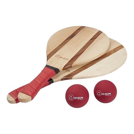 Uber Games Wooden Paddle Bat & Ball Set Ashwood Rosewood Paddles