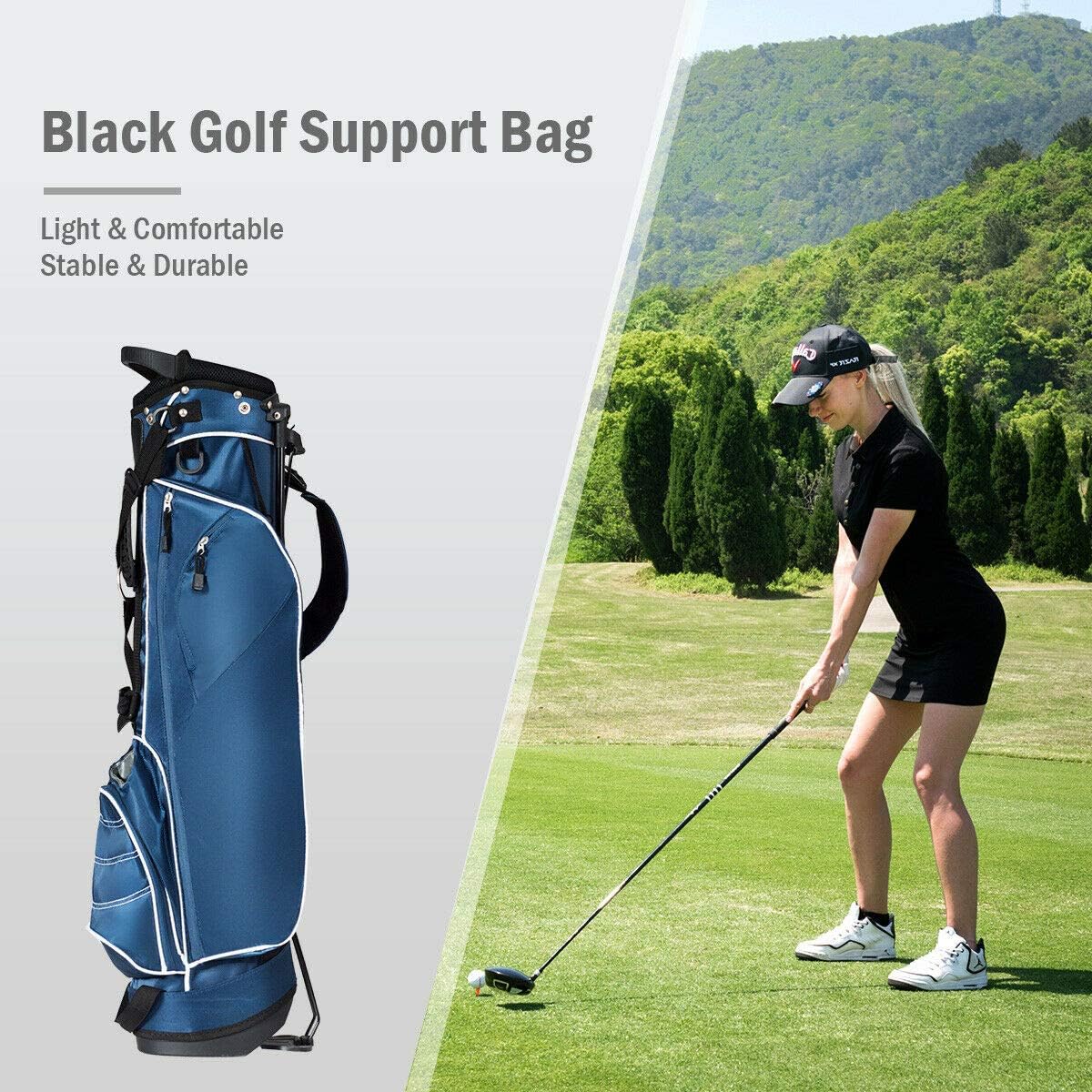 Tangkula Golf Stand Bag Lightweight Organized Golf Bag Easy Carry Shoulder Bag with 3 Way Dividers and 4 Pockets for Extra Storage Sunday Golf Bag, Blue (Blue) : Sports & Outdoors