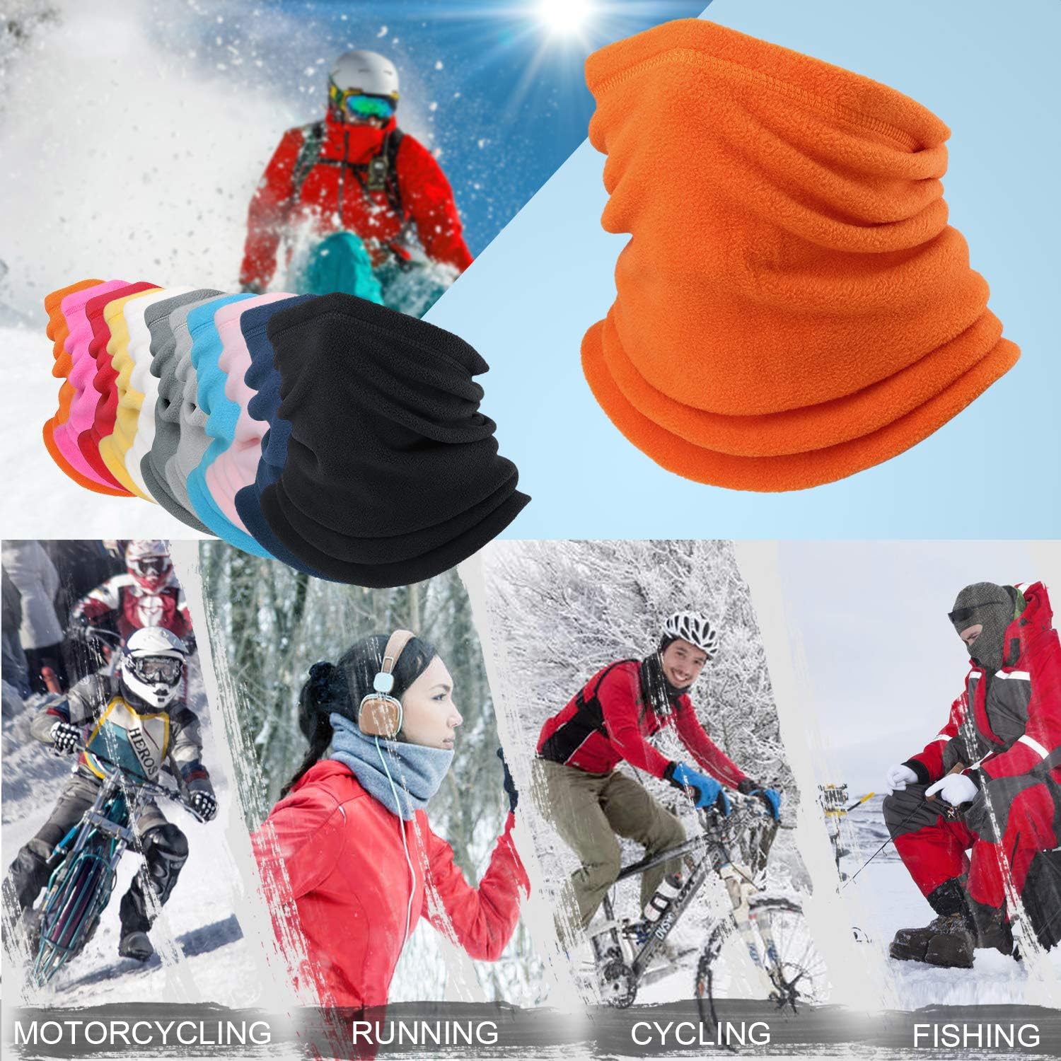 AXBXCX Neck Warmer Gaiter - Windproof Ski Mask - Cold Weather Face Motorcycle Mask Cycling Skull Cap Thermal Scarf for Running Snowboarding Fishing Hunting Off-roading Orange: Clothing