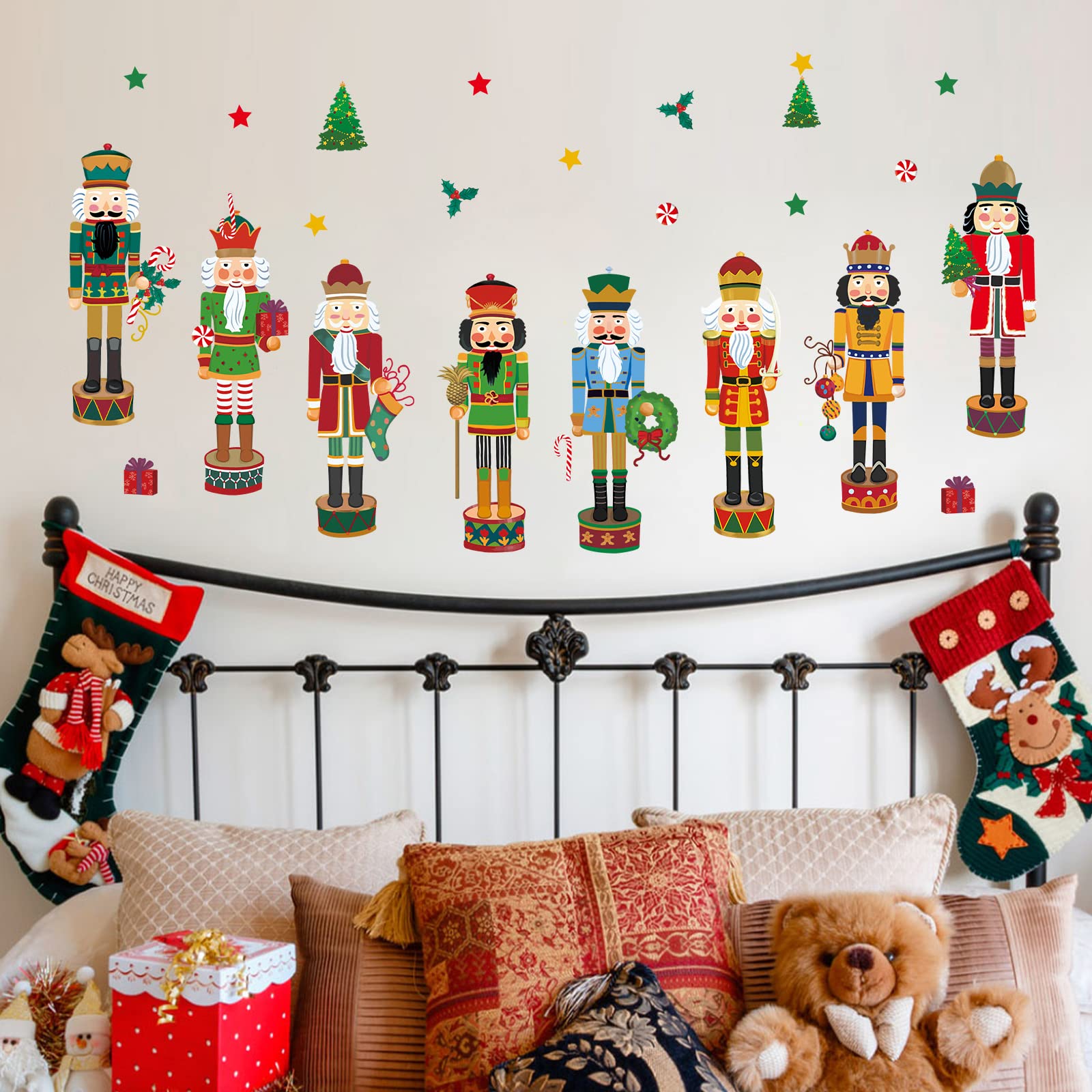 wondever Nutcrackers Christmas Wall Stickers Nutcrackers Soldier Peel and Stick Wall Art Decals for Christmas Window Showcase Door Kids Bedroom