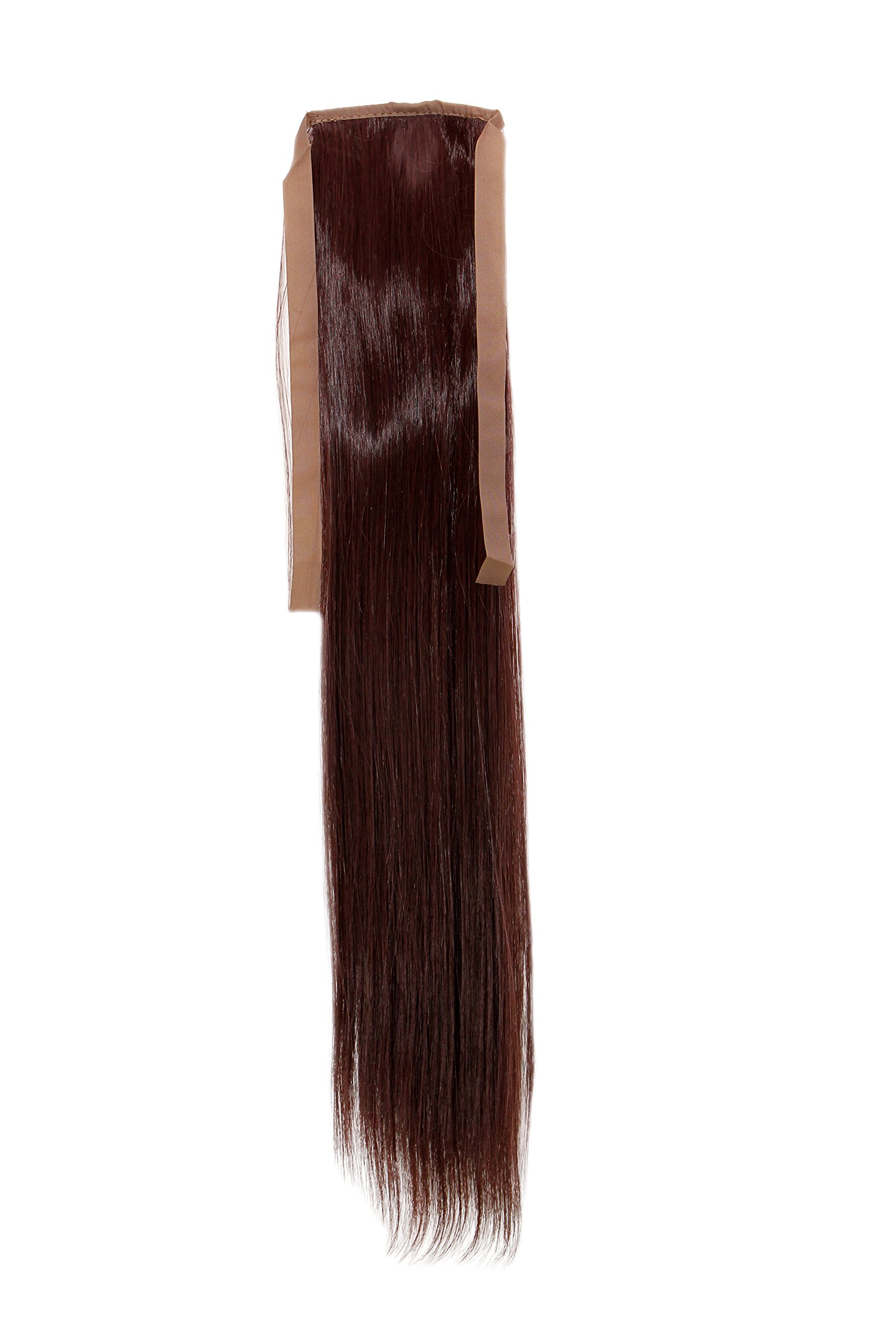 WIG ME UP - YZF-TS18-33 Hairpiece Pontail Pigtail extension slim light straight comb and ribbon dark auburn red brown
