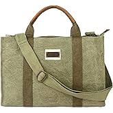 KomalC Large Canvas Tote Bag for Women – Stylish & Durable Shoulder Bag with Genuine Leather Handles – Spacious Handbag for Work, Travel, Shopping & Everyday Use