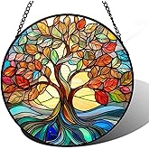 Stained Glass Window Hanging Vibrant Tree of Life Sun Catchers Glass Panel Perfect Blue Suncatcher Decor Gift for Birthday, Women, Men, Wife, Aunt & Mom