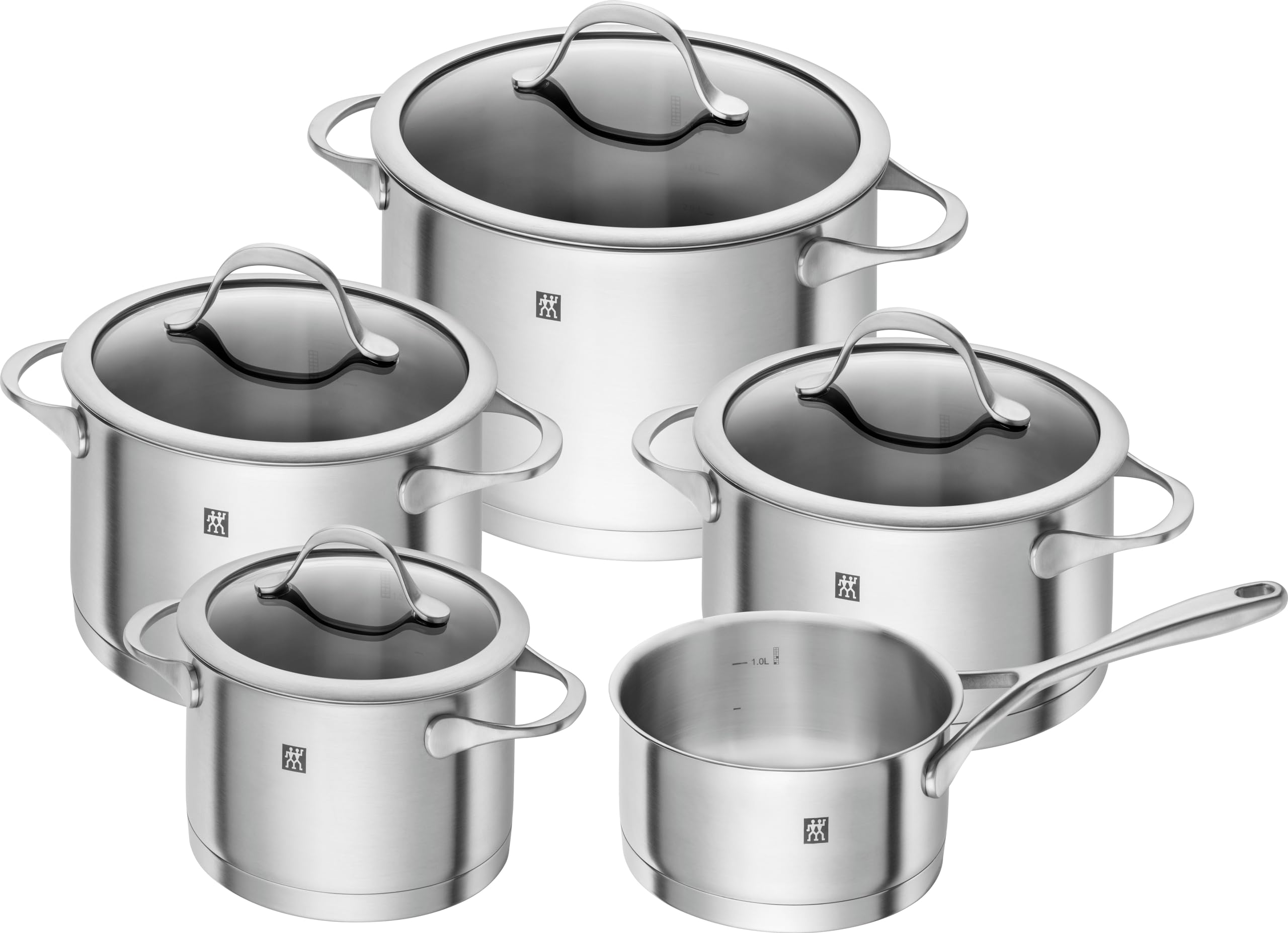 ZWILLING Essence Kochtopf-Set 5-teilig mit Glasdeckel, Induktionsgeeignet, Unbeschichtet, Edelstahl, Silber