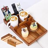 Acanacle Couch Insert Tray for Middle Seat, Acacia Wood Couch Table with 2 Cup Holders, Fits Armless Sofa &amp; Sectionals, Fold-Flat Tray for Drinks, Snacks &amp; Remotes