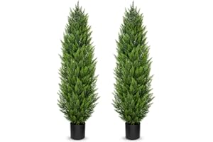 Briful 5ft Cedar Topiary Trees Artificial Outdoor Set of 2, Realistic Faux Cedar Pines with Pots, UV Resistant Christmas Greenery for Holiday Decor, Indoor Farmhouse Entryway Patio Door Plants