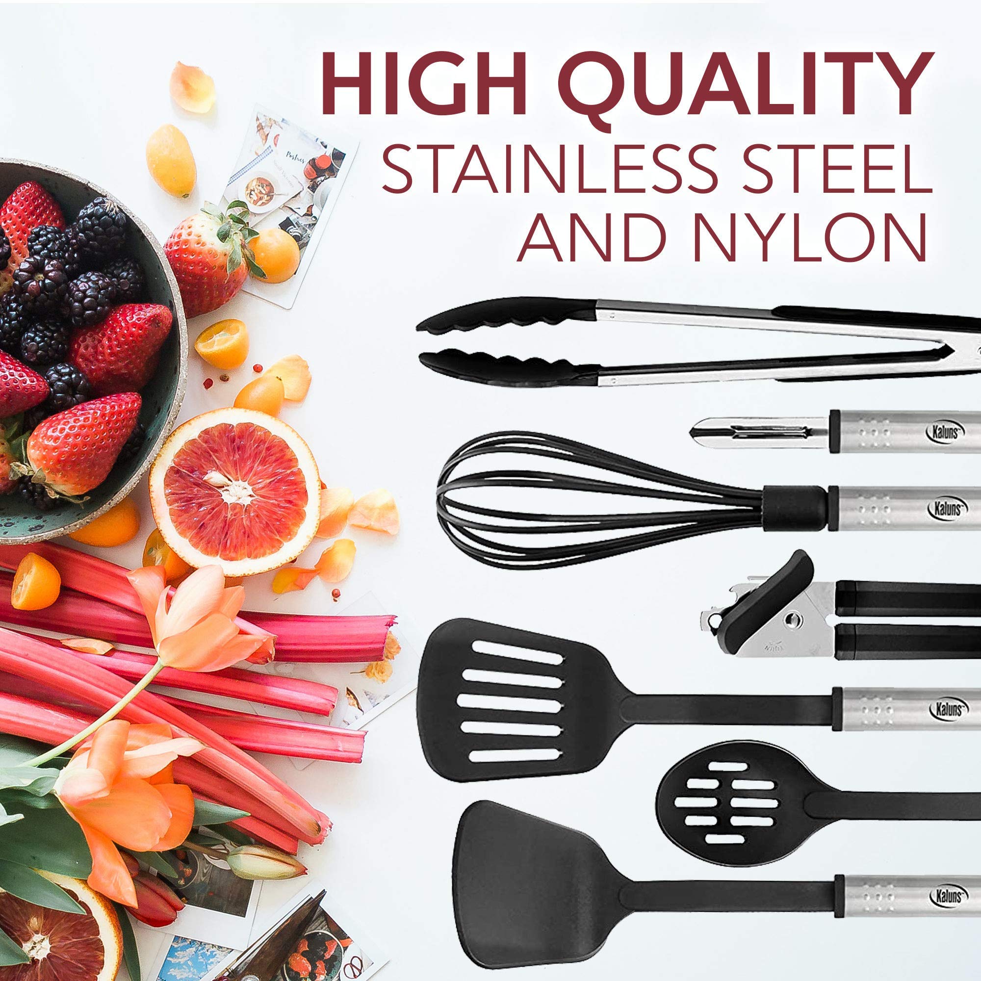 (24 Pcs.) - Kaluns Kitchen Utensils - 24 Nylon Stainless Steel Cooking Supplies - Non-Stick and Heat Resistant Cookware set - New Chef's Gadget Tools Collection - Best for Pots and Pans - Great Holiday Gift Idea