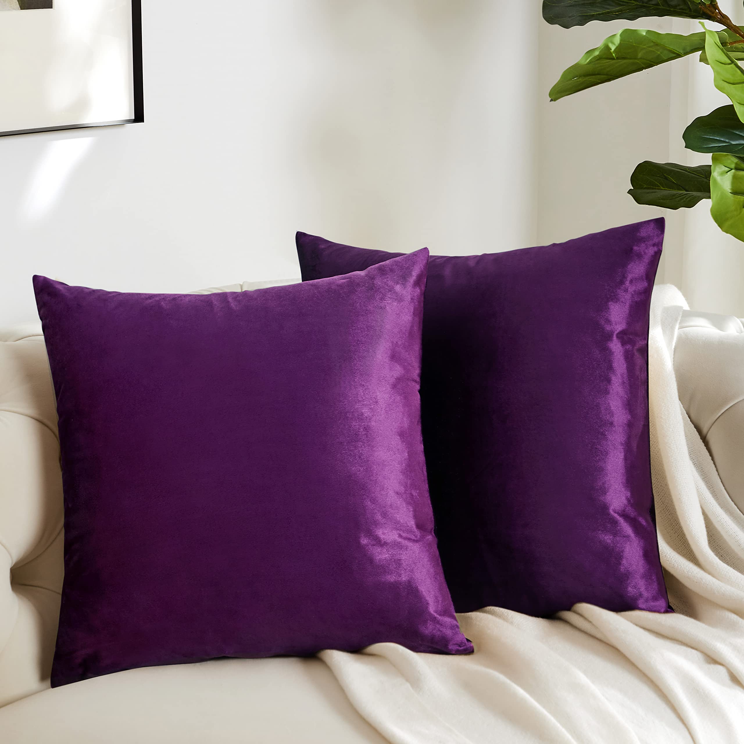 Photo 1 of GIGIZAZA Decorative Throw Pillow Covers 16x16,Set of 2 Purple Square Couch Pillow Covers,Velvet Sofa Boho Cushion Pillows