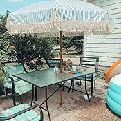 Amazon Com Ammsun 7ft Patio Umbrella With Fringe Outdoor Yard Umbrella Upf50 Wood Color Steel Pole And Steel Ribs Push Button Tilt Dark Green Clothing