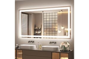 ODDSAN Led Bathroom Mirror 60x36, Large Illuminated Dimmable Vanity Mirror with Lights, Backlit and Front Lighted Makeup Mirror for Wall, Anti-Fog, Shatter-Proof, ETL Listed (Horizontal/Vertical)