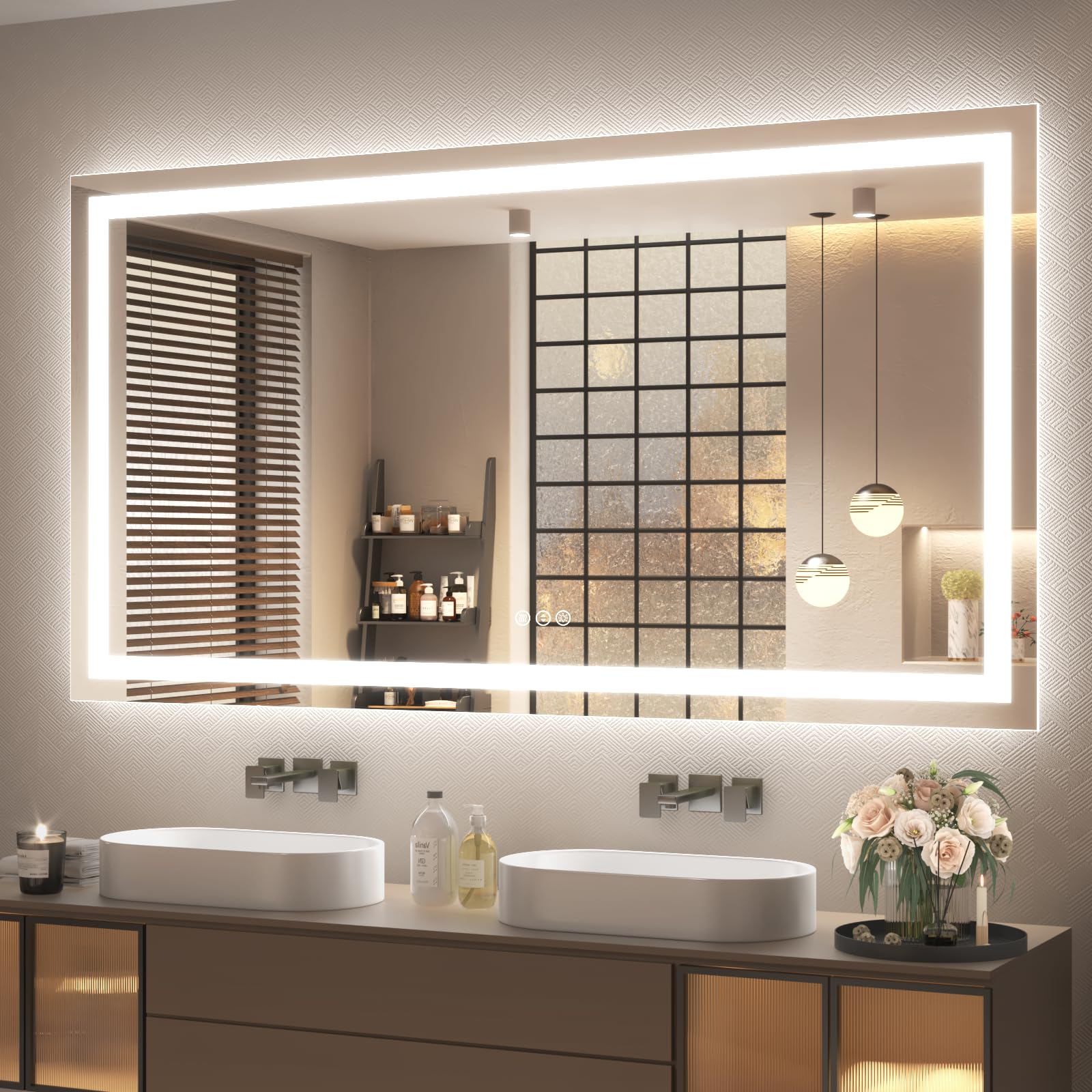 Photo 1 of ODDSAN Led Bathroom Mirror 60x36, Large Illuminated Dimmable Vanity Mirror with Lights, Backlit and Front Lighted Makeup Mirror for Wall, Anti-Fog, Shatter-Proof, ETL Listed (Horizontal/Vertical)