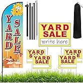 Yousoontic 6 Pcs Yard Sale Sign Kit Include 1 Pack 7 ft Feather Flag Pole Kit with Ground Stake 5 Pack Double Sided Yard Sale Sign with Metal Stake for home Business