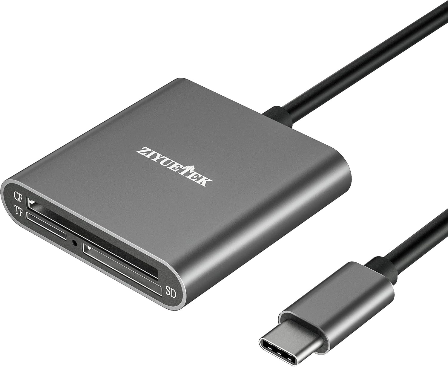 SD Card Reader, ZIYUETEK 3 in 1 CF/Micro SD/SD Card Adapter Aluminum Thunderbolt3 Compatible for MacBook, iPad Pro, Samsung Galaxy Camera,Android,Surface Book 2 (Type C Grey)