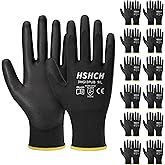 HSHCH Work Gloves for Men and Women 12 Pairs, PU Coated Safety Gloves with Grip, Ideal for General Duty, Warehouse, Auto, DIY