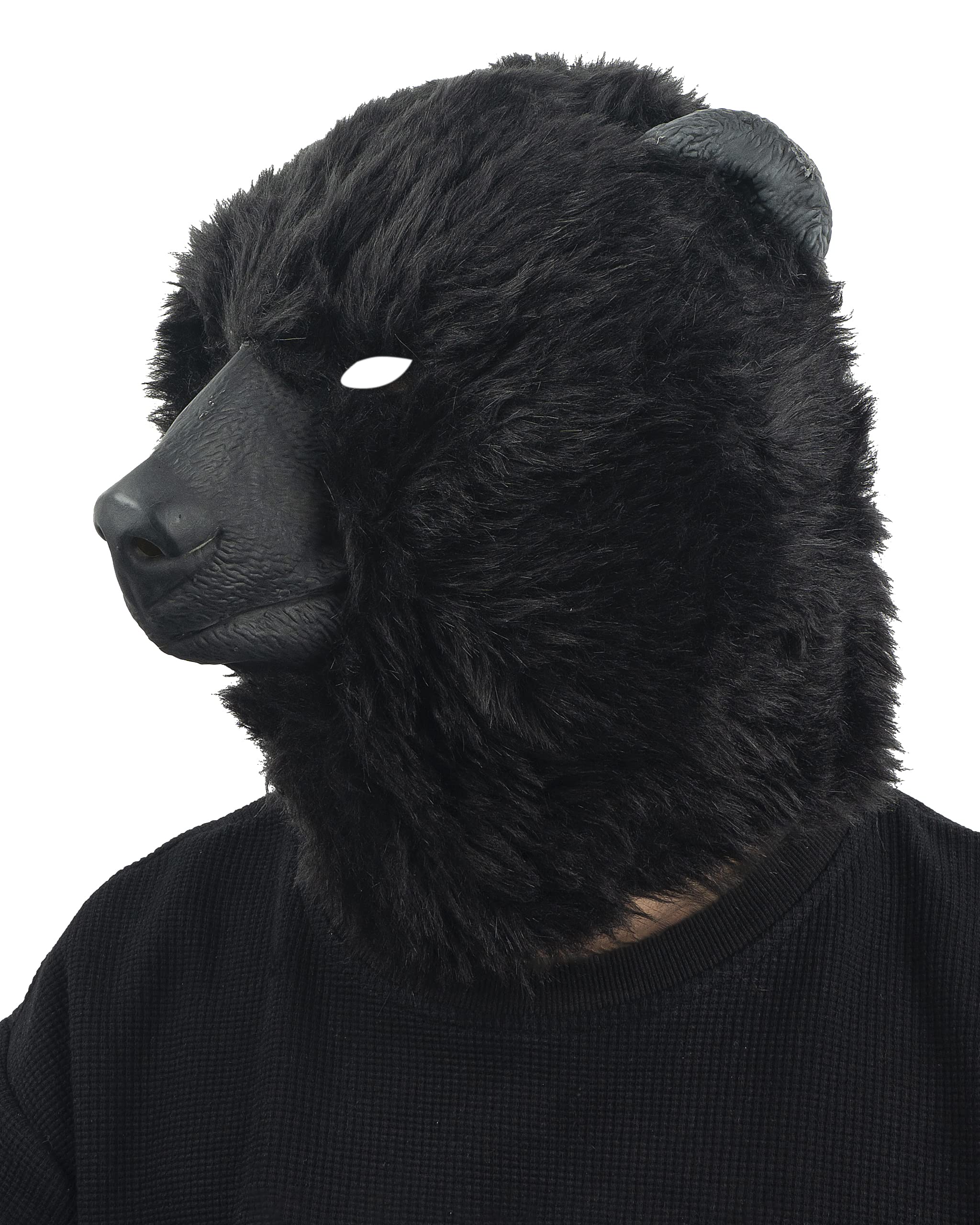 CreepyParty PartyHop Black Bear Mask with Fur Animal Latex Full Head Realistic Masks Fancy Dress for Halloween Carnival Costume Birthday Party