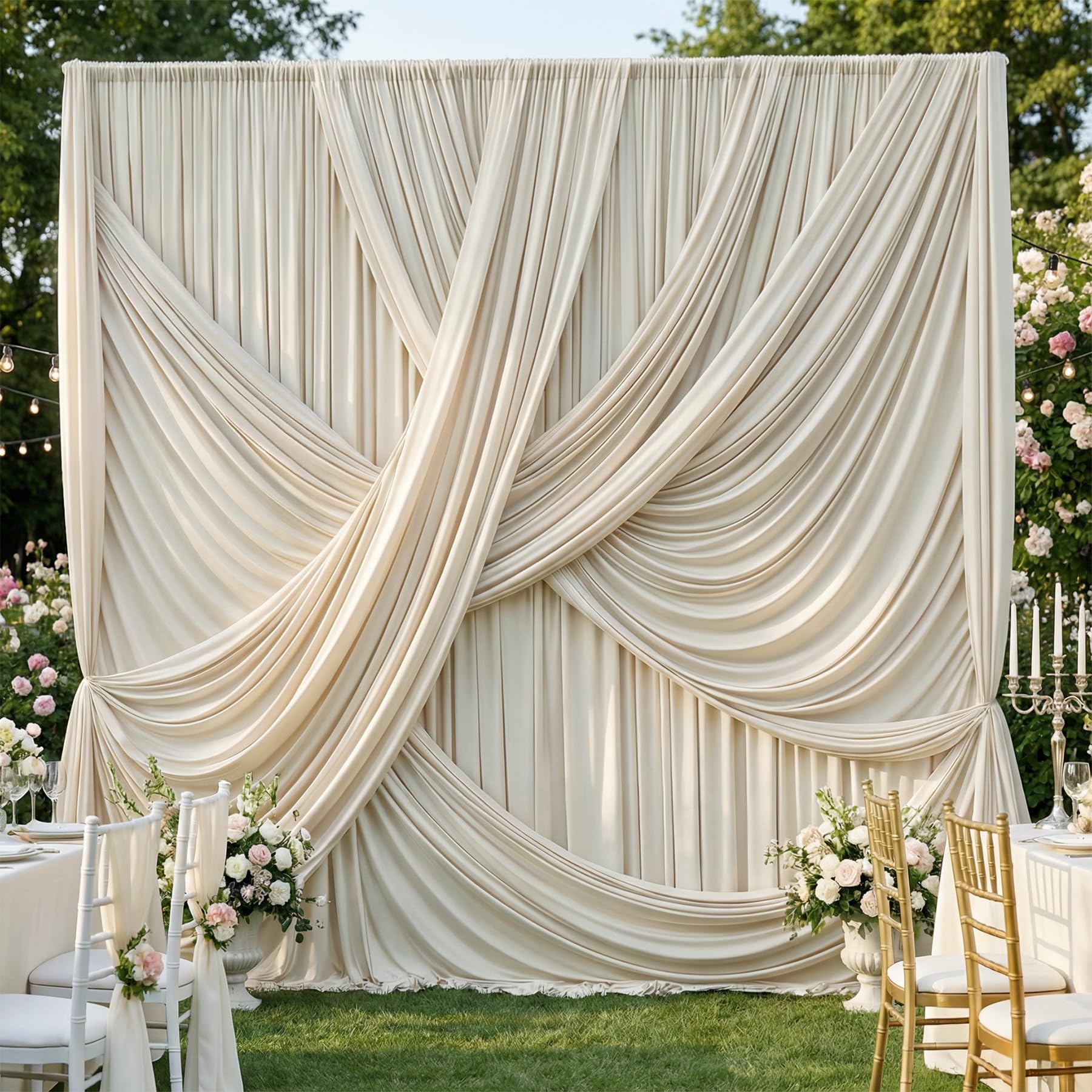 Photo 1 of 10ft×12ft Beige Backdrop Curtain for Wedding Parties, 2 Panels Wrinkle Free Polyester Photo Backdrop Drapes Back Drop Cloth for Birthday Photography Background