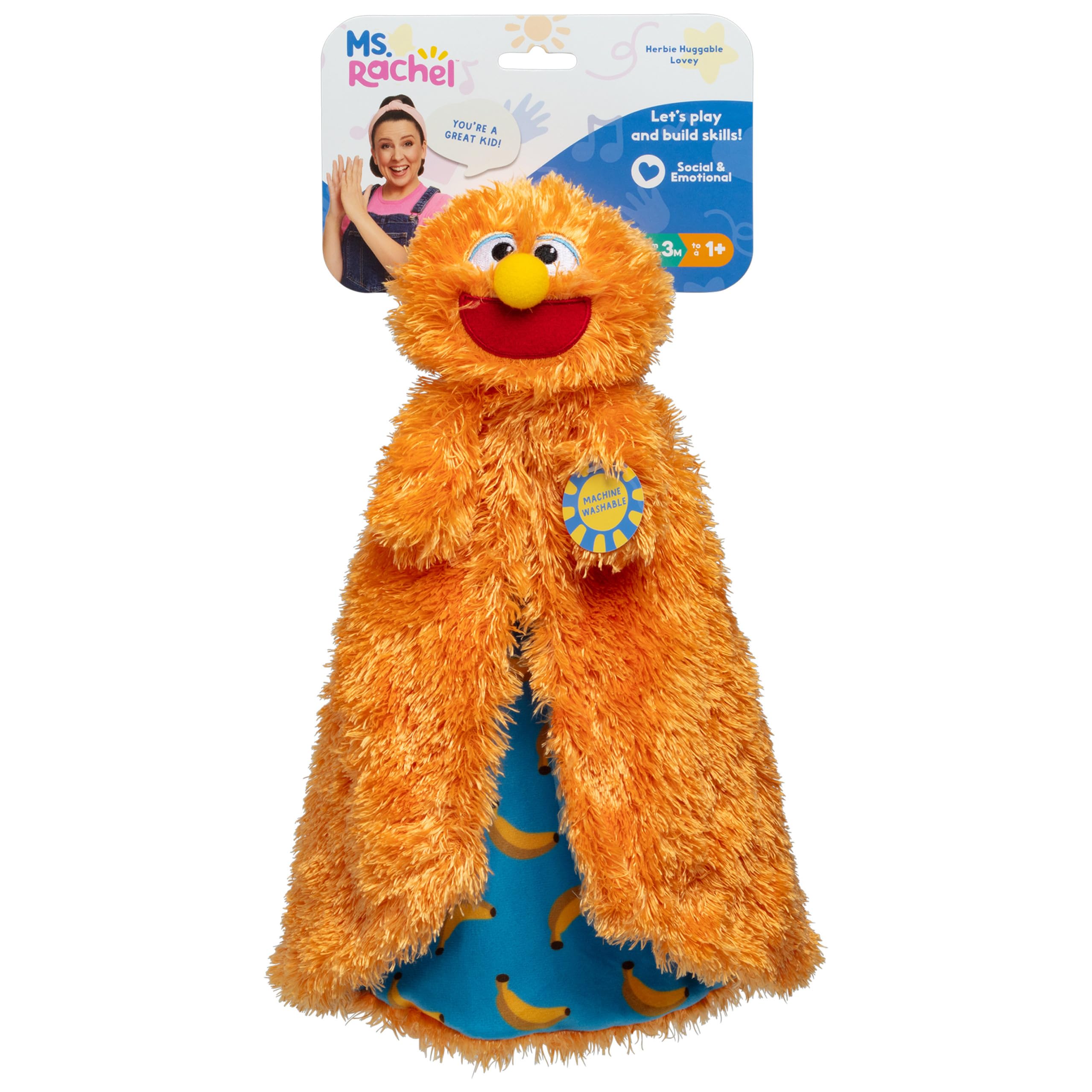 Ms. Rachel Official Herbie Huggable Lovey, Double Sided, Machine Washable Security Blankets for Babies Ages 3 Months to 1+