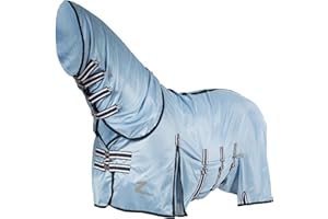 HORZE Freja Durable Mesh Combo Fly Sheet with Belly Guard and Detachable Neck Cover | UPF 50+ UV Protection - Light Blue - 81 in